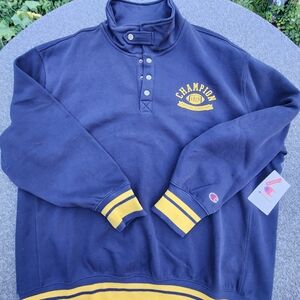 Champion Navy Blue and Yellow Pullover Sweatshirt